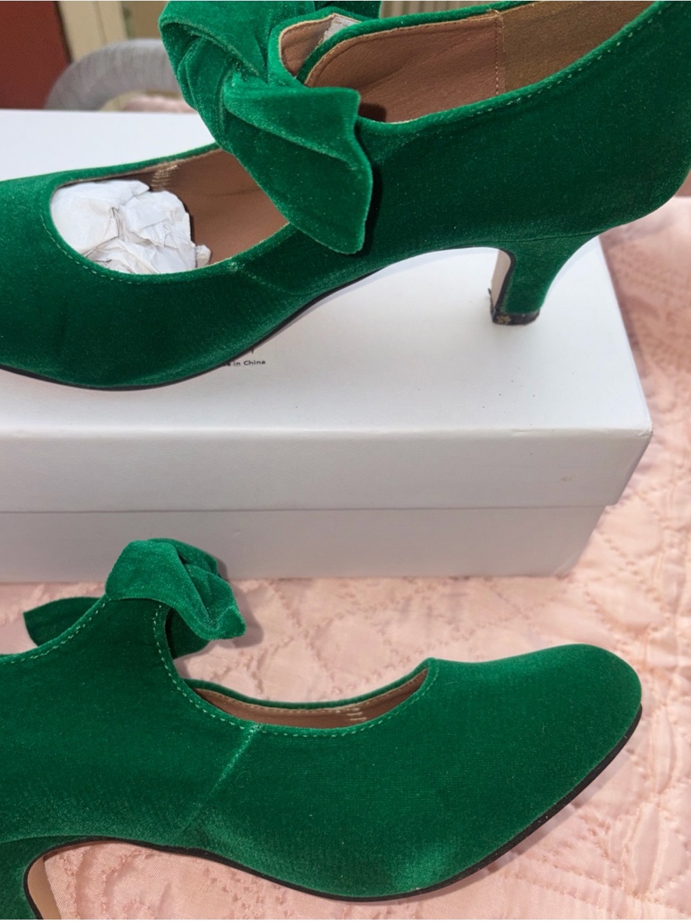 Green Velvet/suede Bow Mary Jane Pumps - by Liuruijia Women’s size US 6 1/2 - Picture 10 of 13